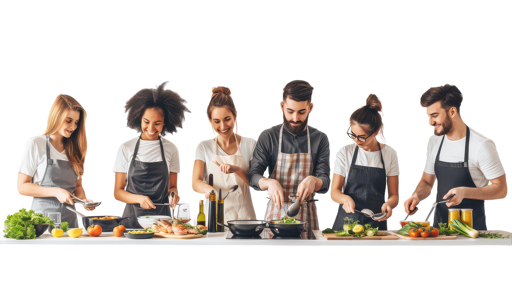 Students cooking together in modern workshop